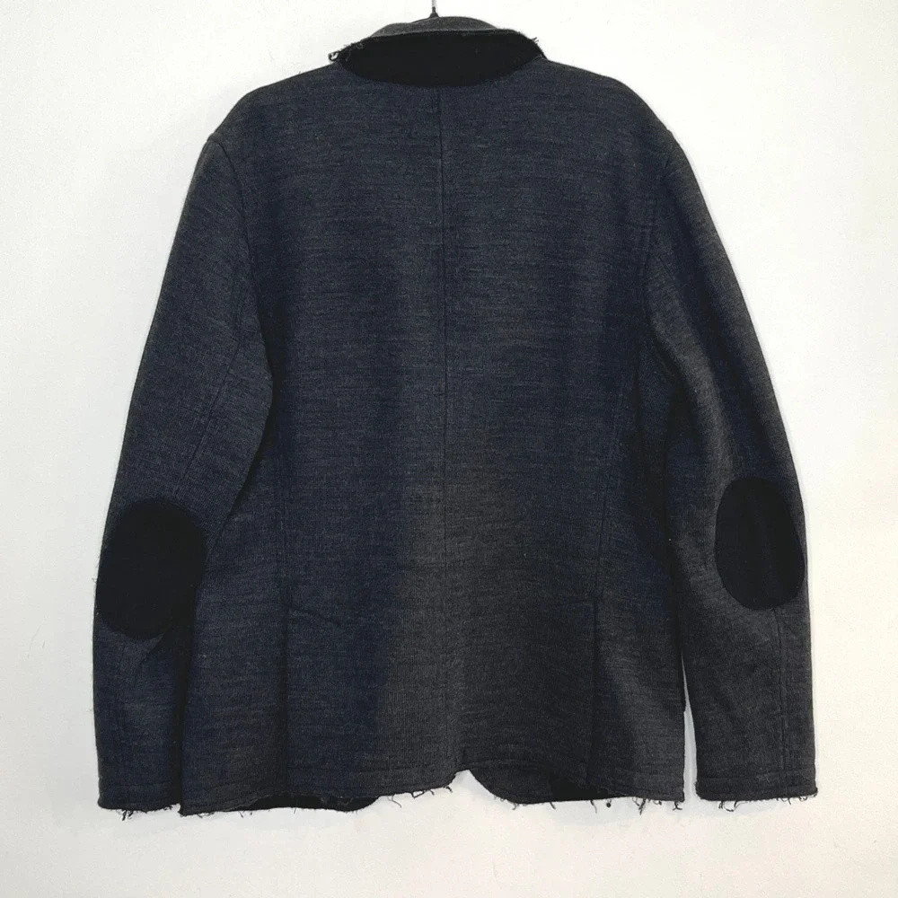 RNT23 Mens XXL (44 US)Dark‎ Gray Knit Blazer Jacket Raw Edge Elbow Patch Casual